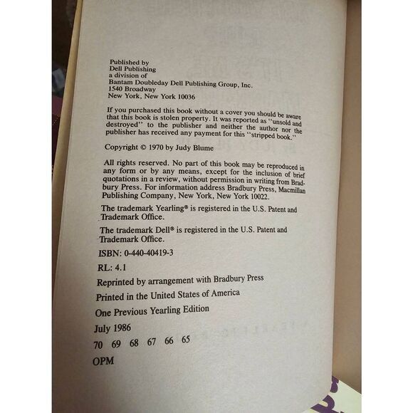 Judy Blume 1986 Vintage Are You There God Its Me Margaret Paperback Dell Yearlin - Picture 9 of 9